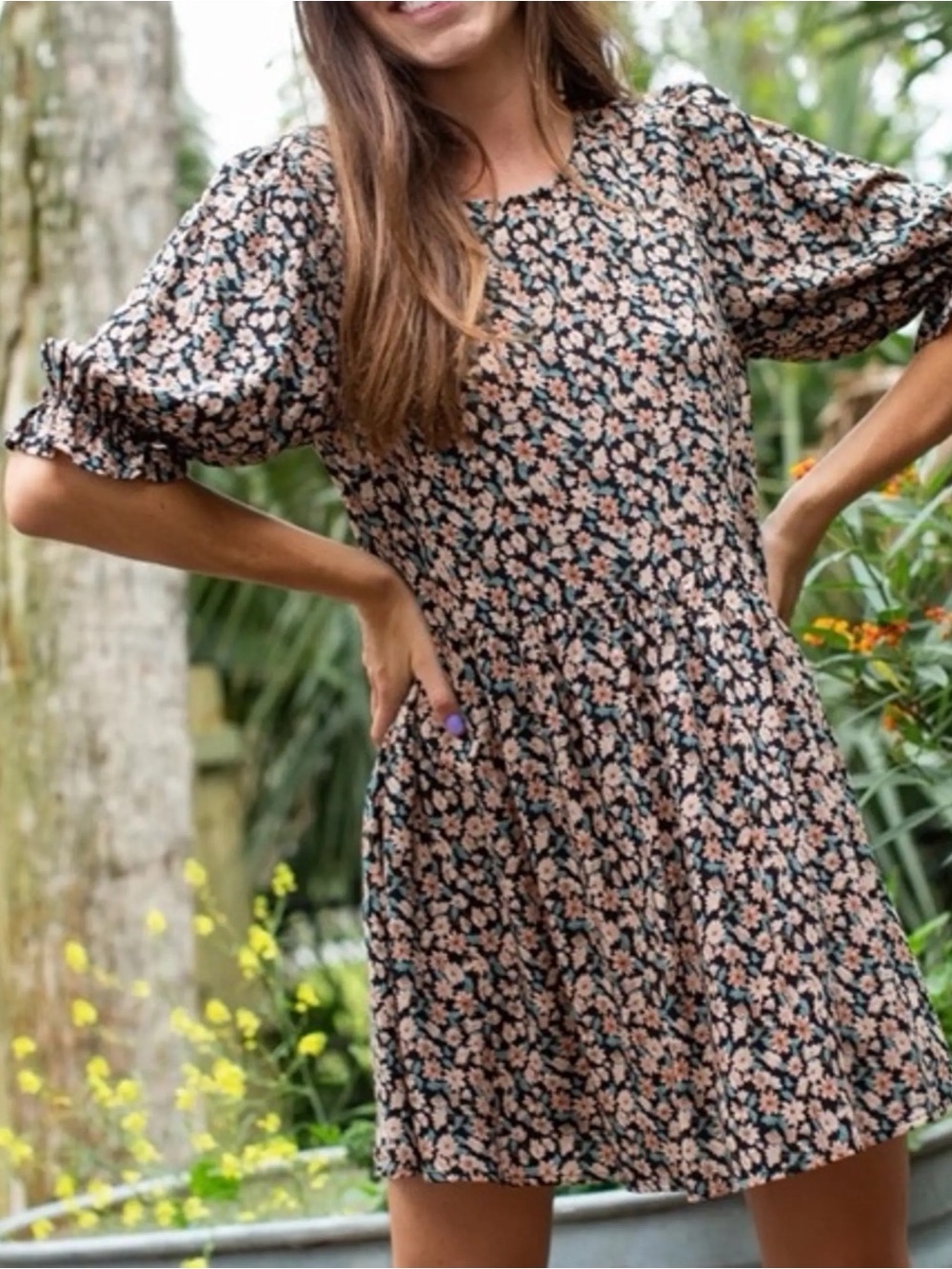 Natural Life - Blair Relaxed Swing Dress in Floral Print - Size Medium - Picture 6 of 6